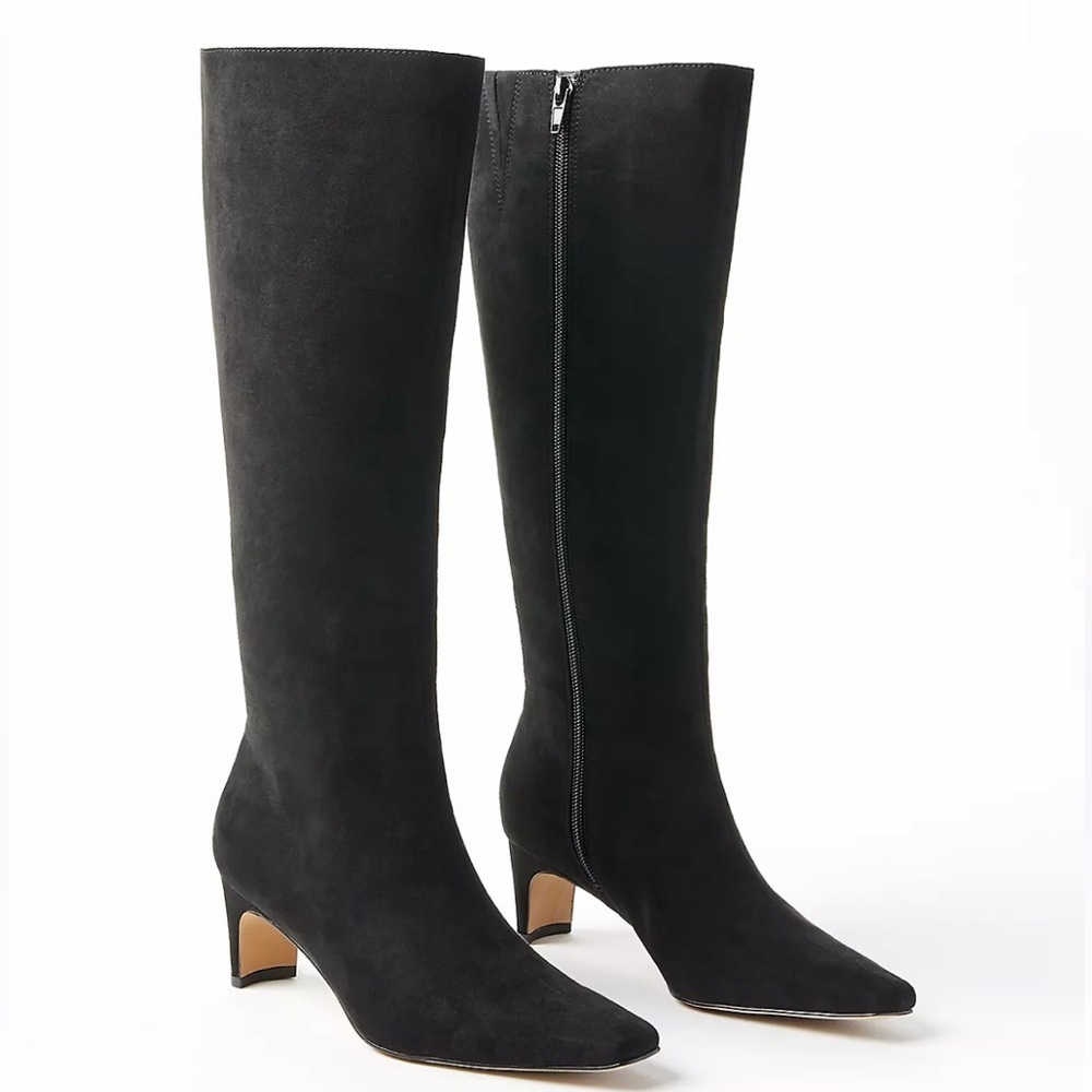 LOFT Elegant Black Knee-High Women's Boots Faux Suede Pointy Toe Multiple Sizes